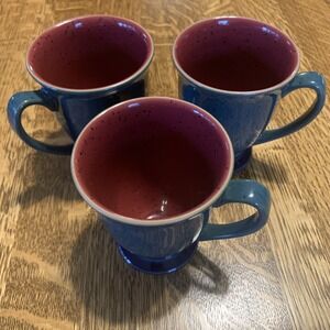 Set 3 Denby Langley Harlequin Footed Stoneware Coffee Cup Green Exterior‎
